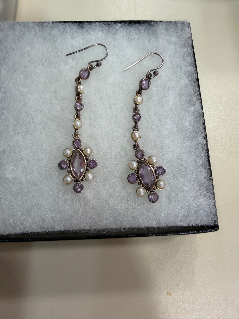 Delicate sterling silver amethyst and Pearl Drop Earrings